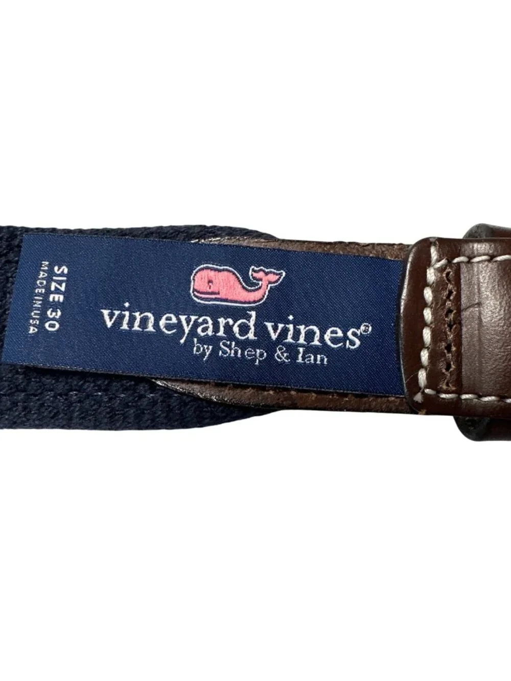 Vineyard Vines Santa Whale Belt Boys 26 Blue Canvas Brown Leather